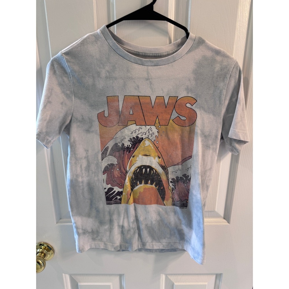 Old Navy Kids Jaws Movie Graphic Tie Dye T-Shirt Grey Large 10-12 - Picture 2 of 5